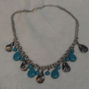 3/$12 Chic Silver and Turquoise Teardrop Necklace